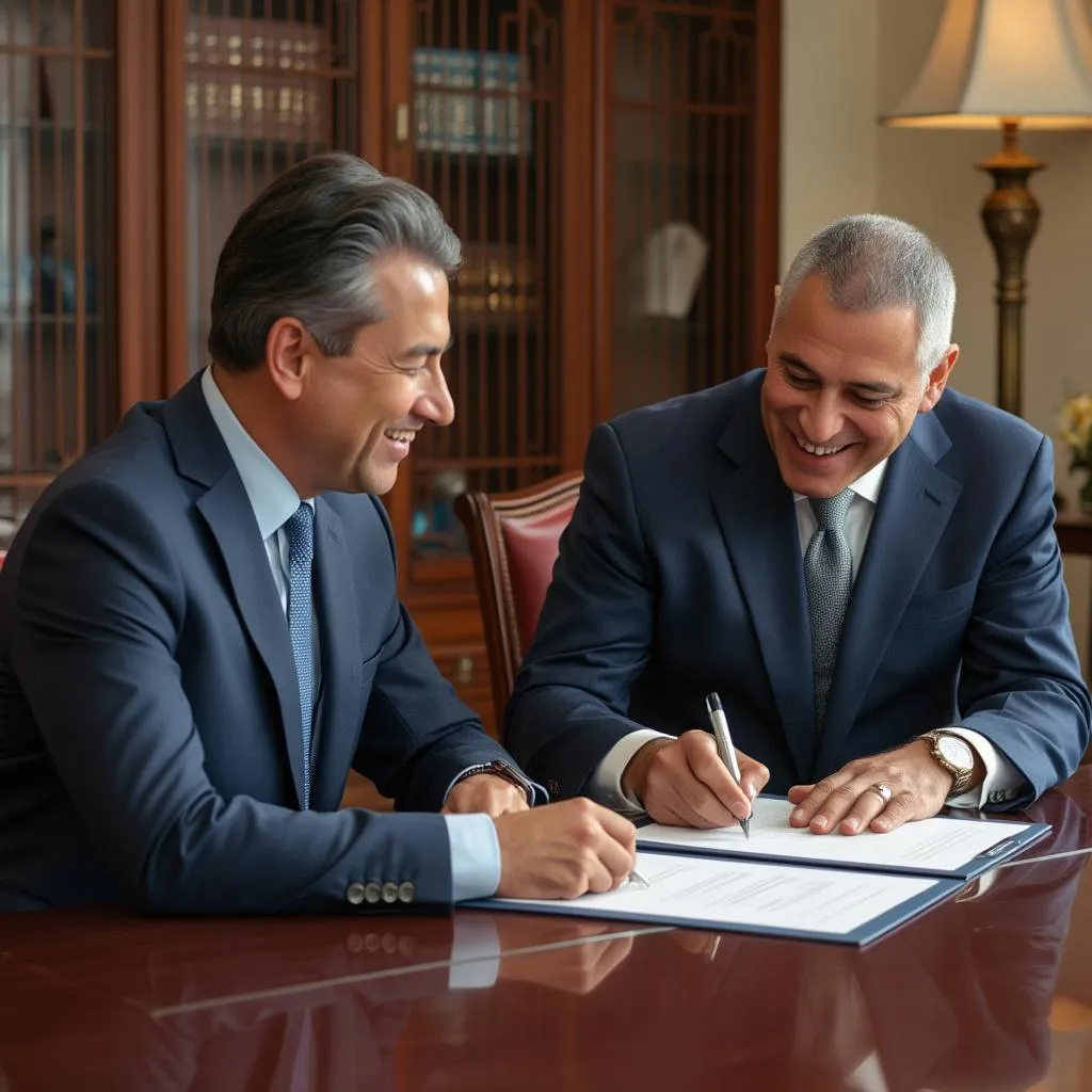 Firma de acuerdo comercial internacional